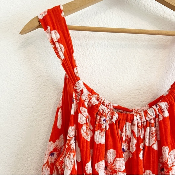 By Anthropologie Gauze Bubble Hem Red Floral Dress L - Picture 6 of 11